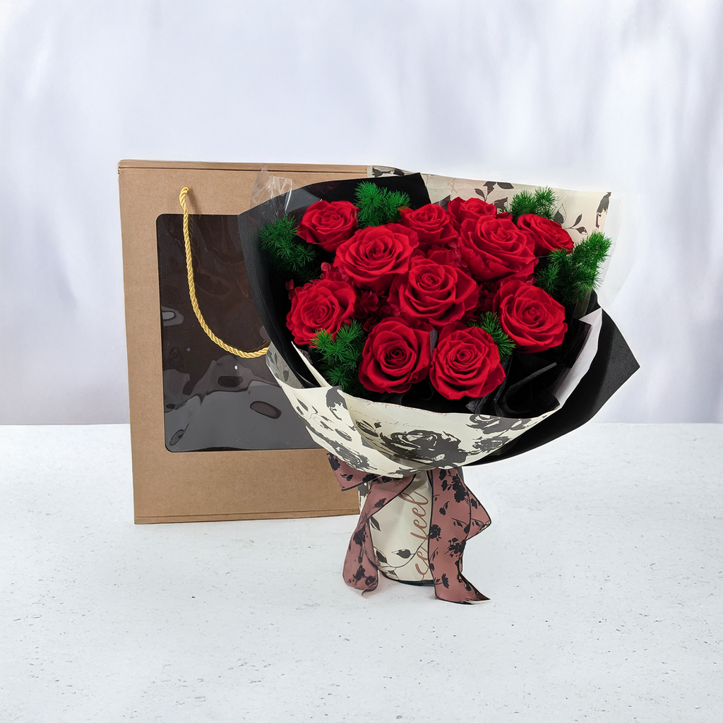 Bukiet Premium w pudełku - EVERGIVE – A Lasting Gesture – Ruby Devotion